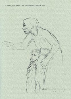 Kathe Kollwitz - Old Woman Takes the Hand of Death - קתה קולביץ - Click to Zoom