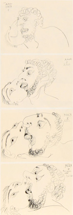 Pablo Picasso Drawings - 27.3.66-15.3.68 - ציורים של פיקאסו - Kisses - 07.10.67 I, II, III, IV - Click to Zoom