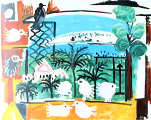 Picasso: Las Meninas Y La Vida - Pigeons in a landscape by Pablo Picasso - 07 September 1957 - יונים - פבלו פיקאסו - לאס מנינאס