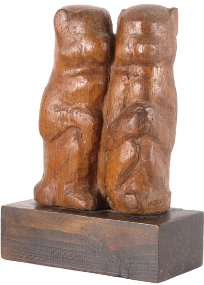 Joseph Constant - יוסף קונסטנט - פסלי חיות - Two Monkeys - Wood Engraved Sculpture - Click to Zoom